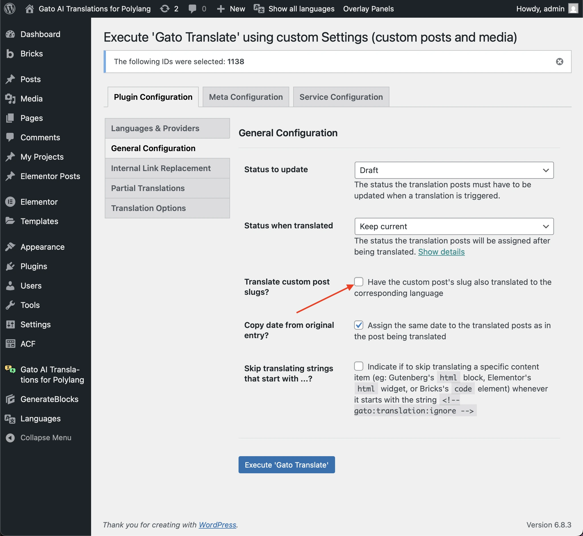 'Translate custom post slugs?' seçeneğinin işaretinin kaldırılması