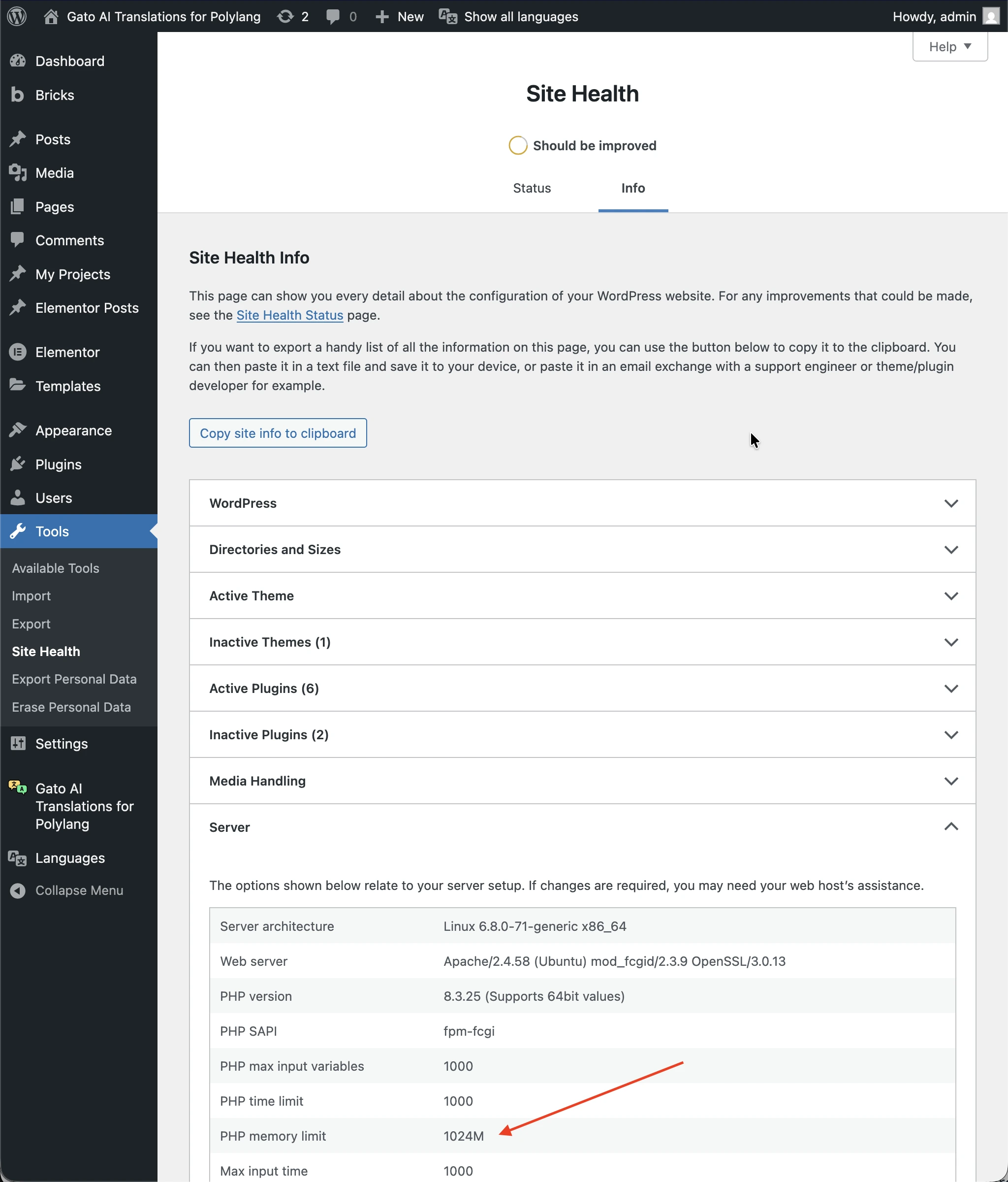 WordPress Site Sağlığı'nda PHP bellek sınırını kontrol etme