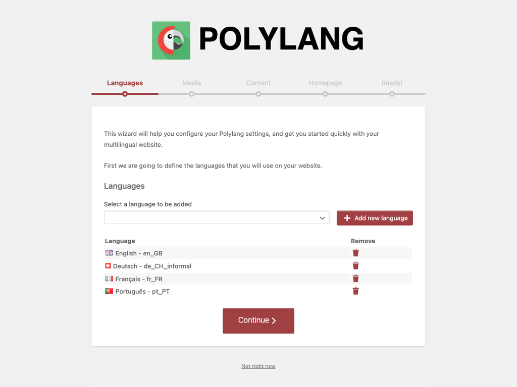 Polylang kurulum sihirbazı
