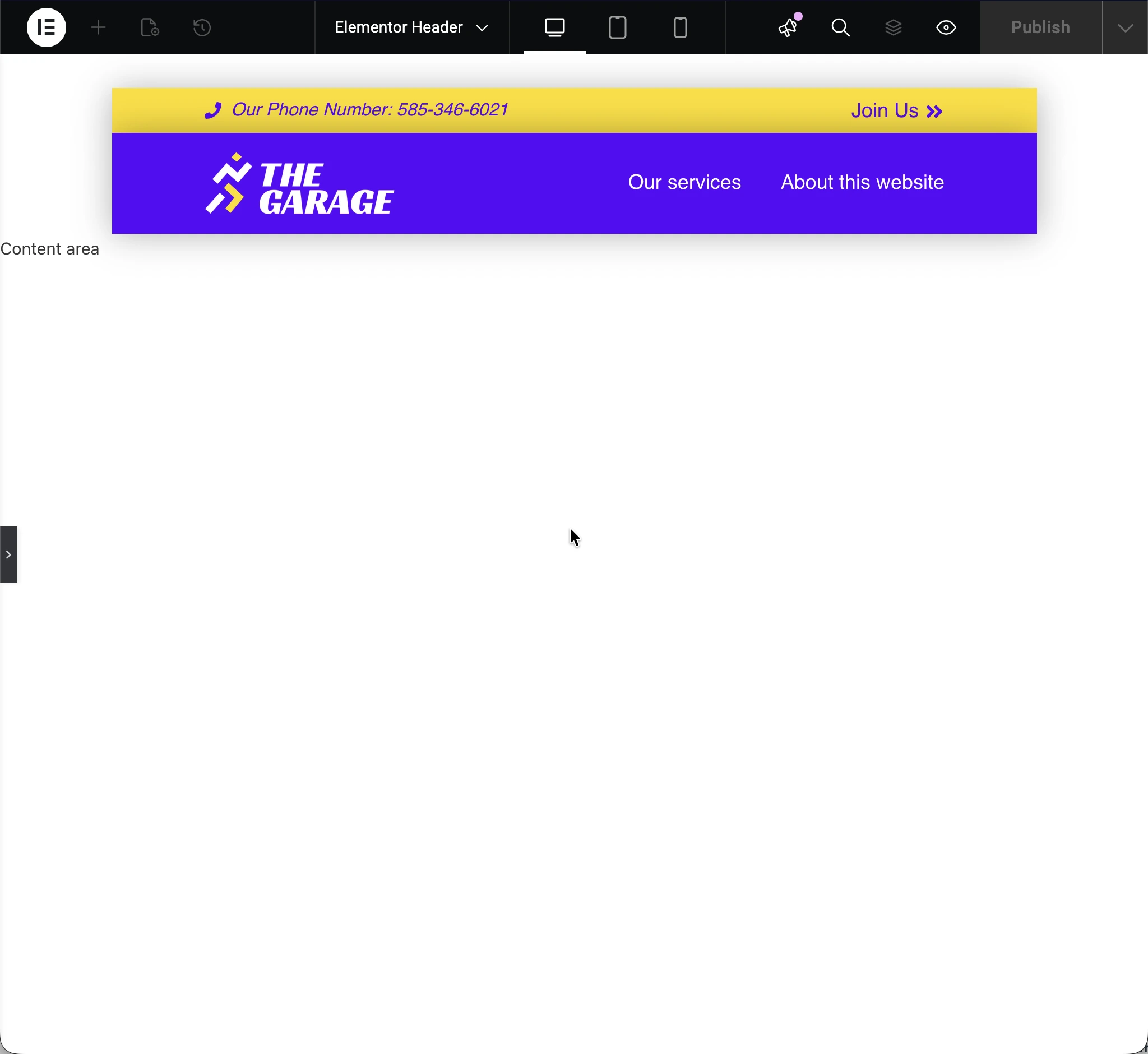 Elementor üstbilgi şablonu